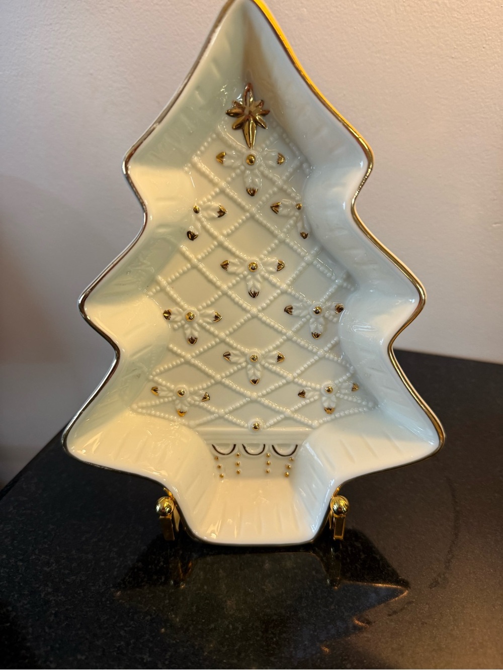 White and Gold Porcelain Christmas Tree Serving Dish